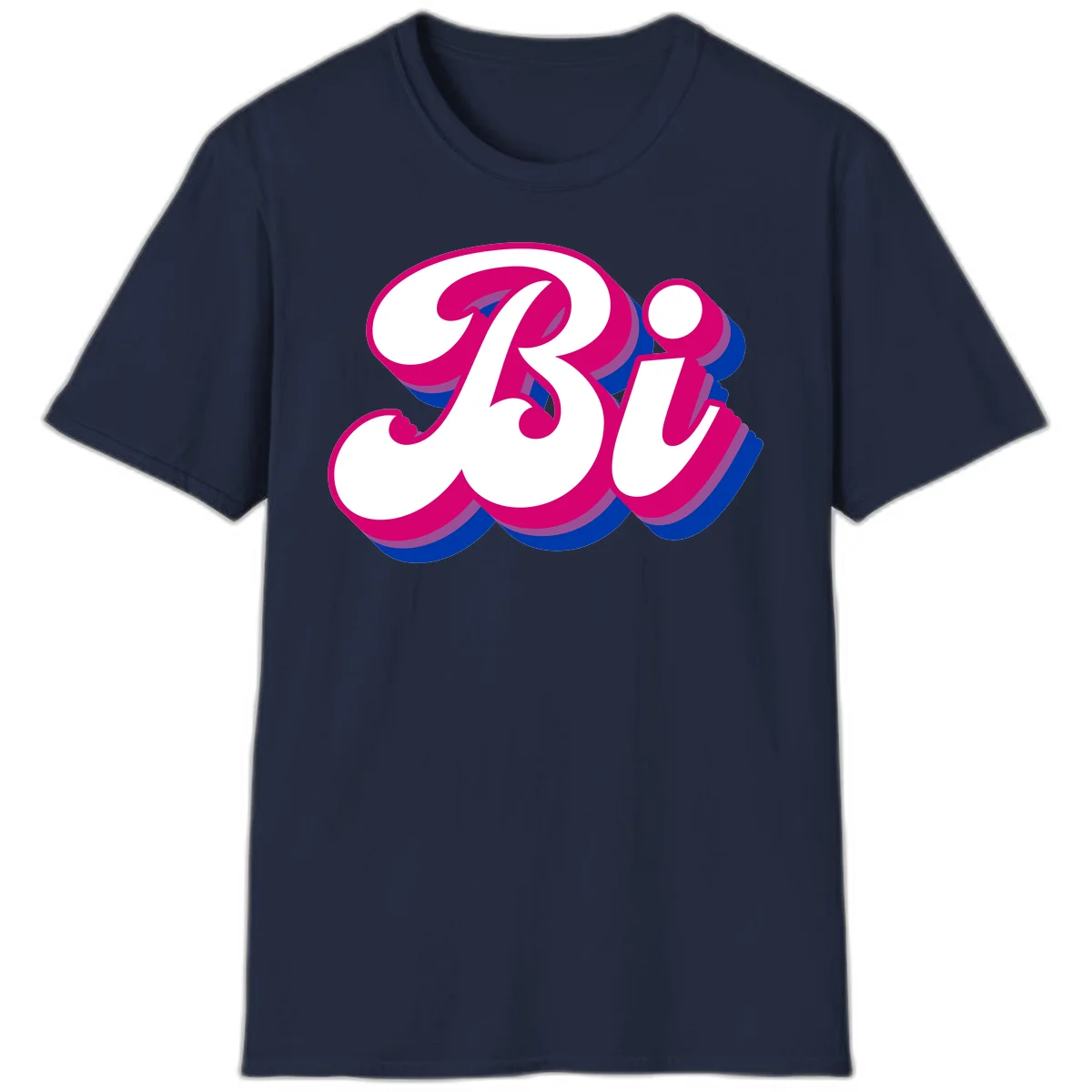Bold pride dimensional letters design with hot pink, navy blue, and purple 3D layered typography effect in Navy