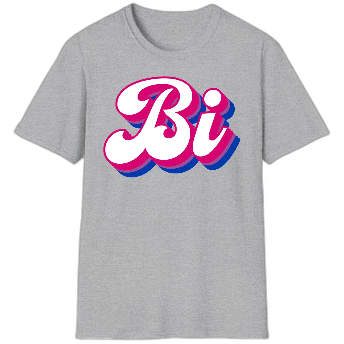 Bold pride dimensional letters design with hot pink, navy blue, and purple 3D layered typography effect in Sport Grey