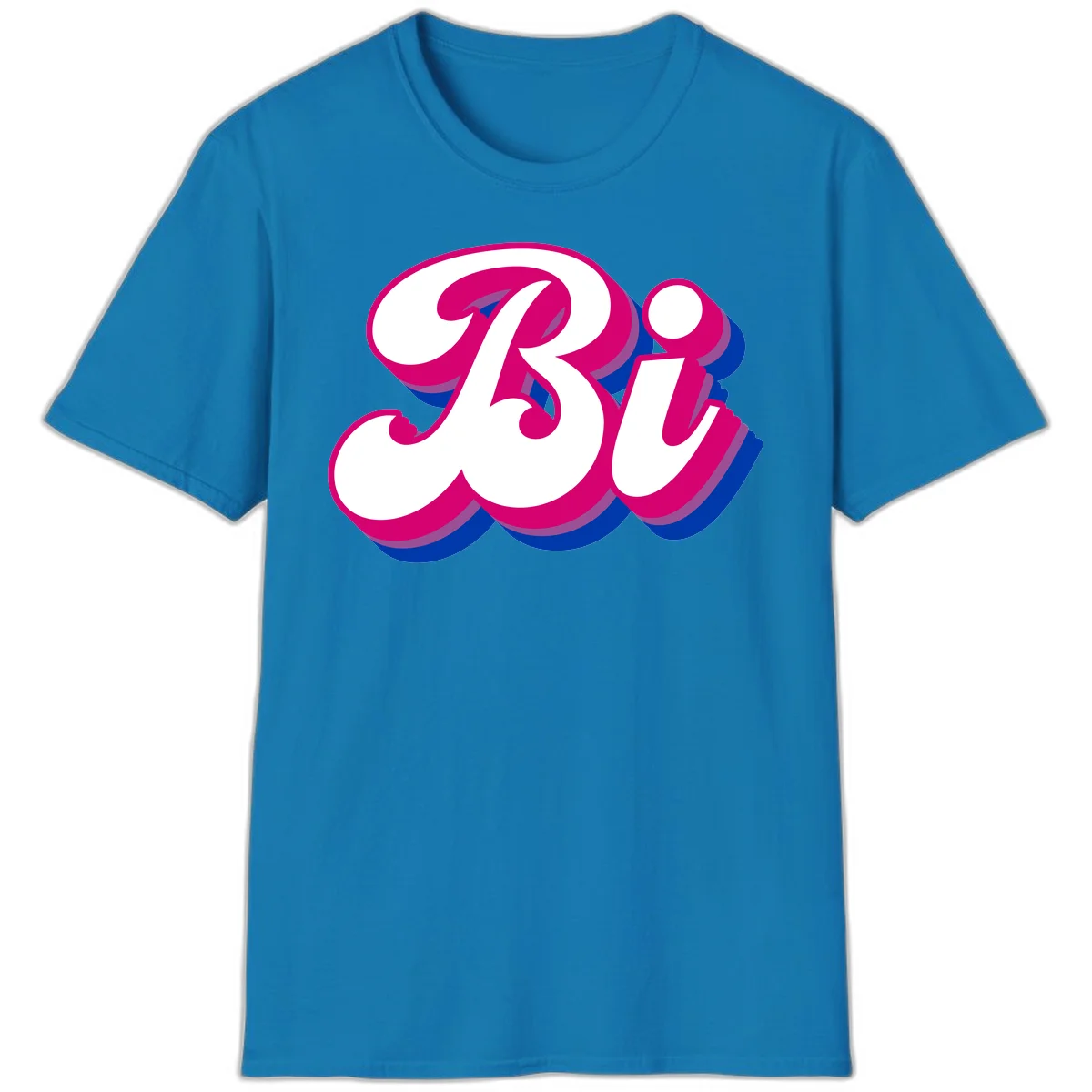 Bold pride dimensional letters design with hot pink, navy blue, and purple 3D layered typography effect in Sapphire