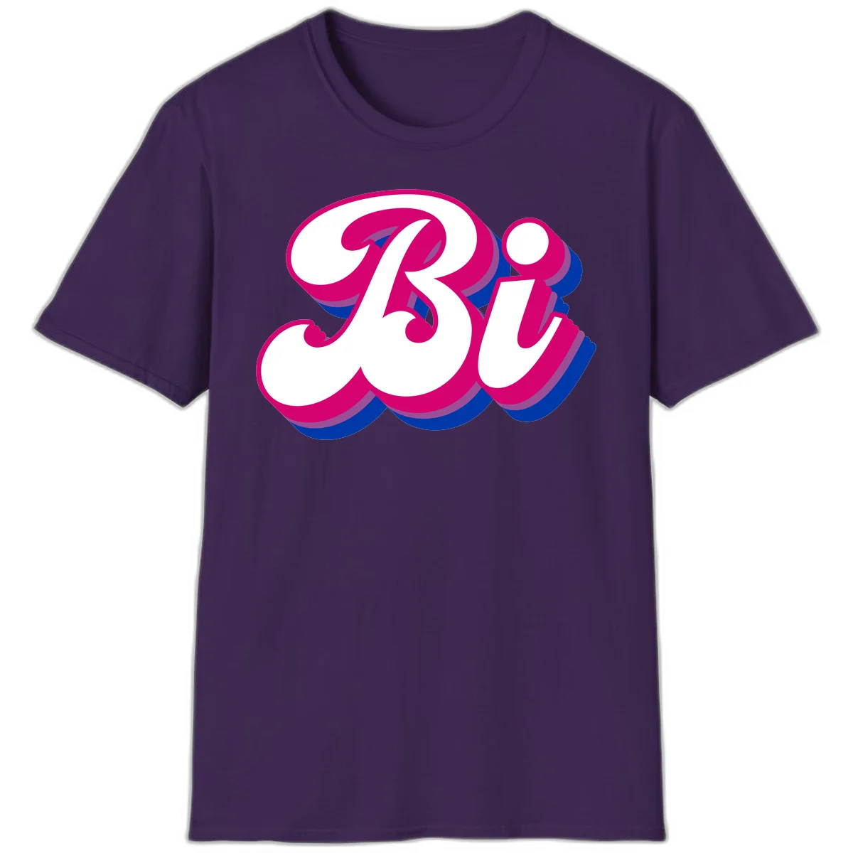 Bold pride dimensional letters design with hot pink, navy blue, and purple 3D layered typography effect in Purple