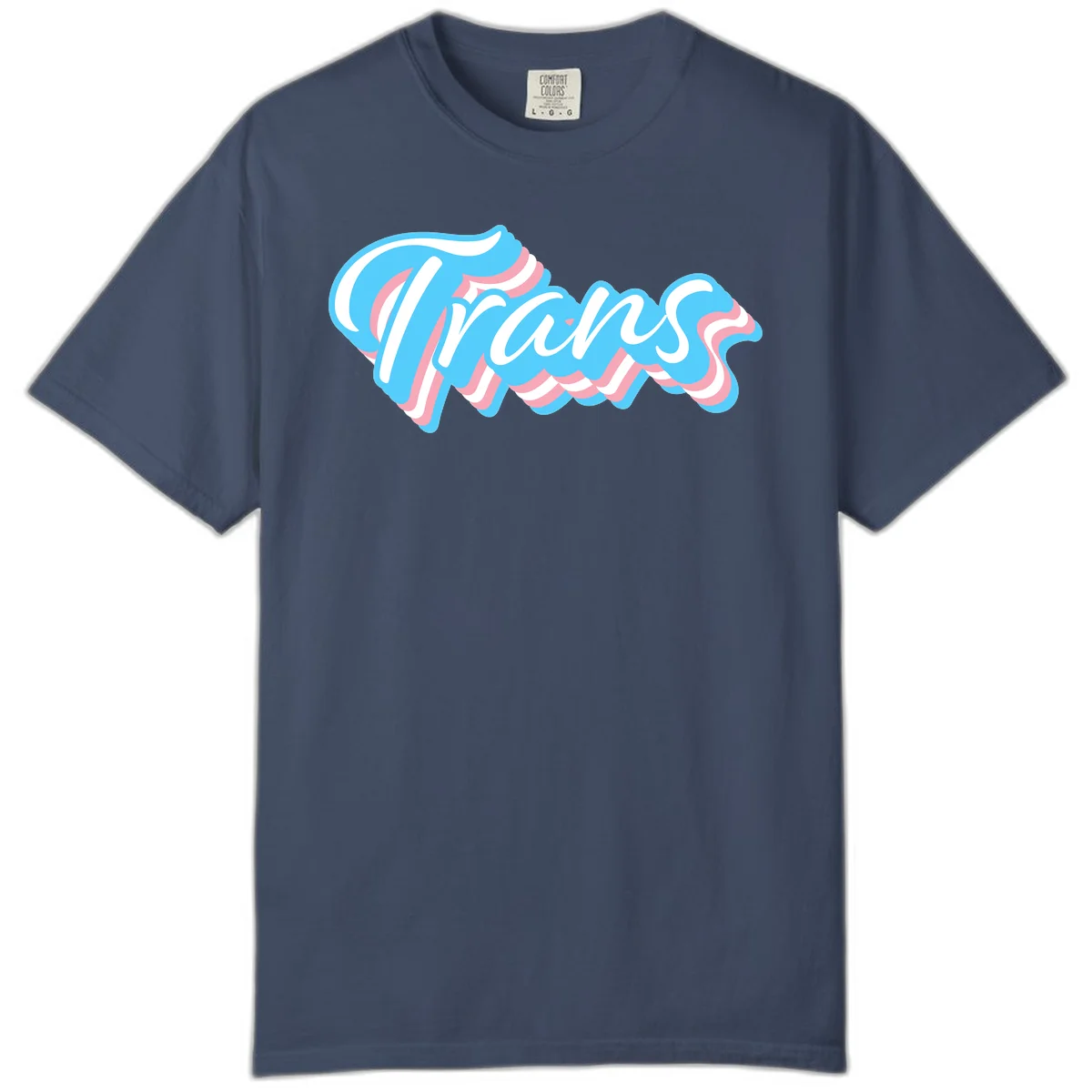 Waves pride flow design featuring white cursive text with layered pink and blue wavy patterns on a gray background in Midnight