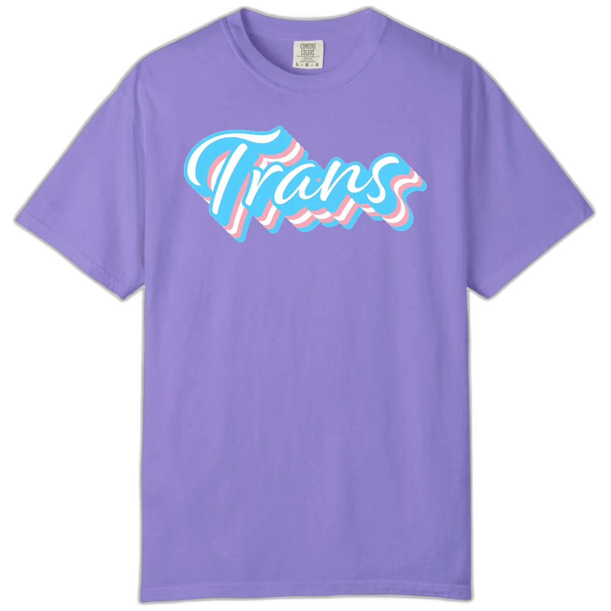 Waves pride flow design featuring white cursive text with layered pink and blue wavy patterns on a gray background in Violet