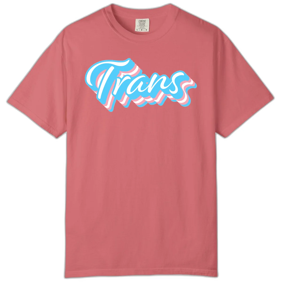 Waves pride flow design featuring white cursive text with layered pink and blue wavy patterns on a gray background in Watermelon