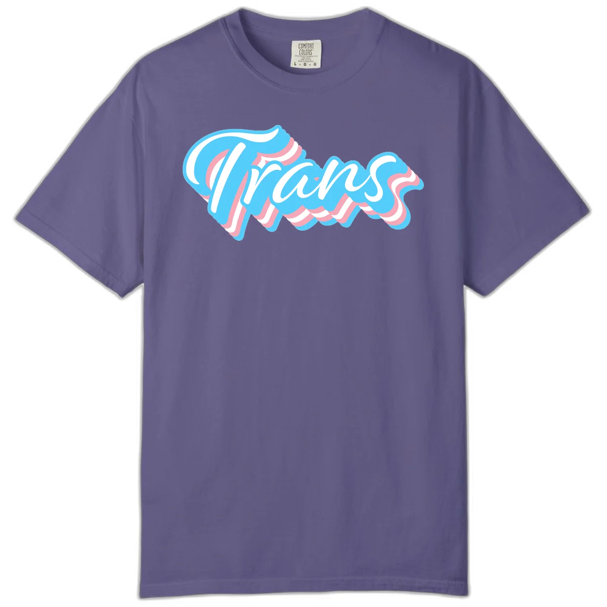 Waves pride flow design featuring white cursive text with layered pink and blue wavy patterns on a gray background in Grape