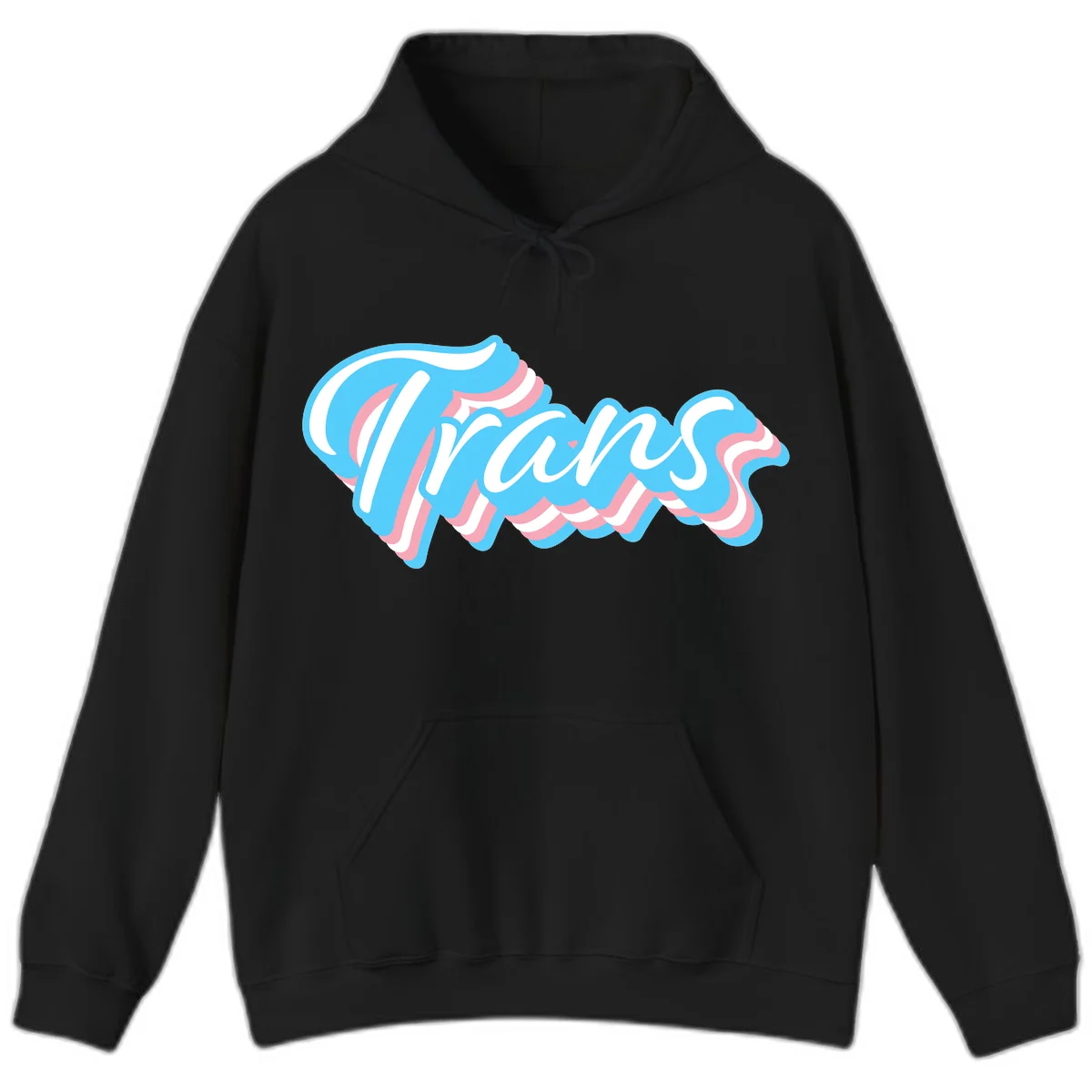 Waves pride flow design featuring white cursive text with layered pink and blue wavy patterns on a gray background in Black
