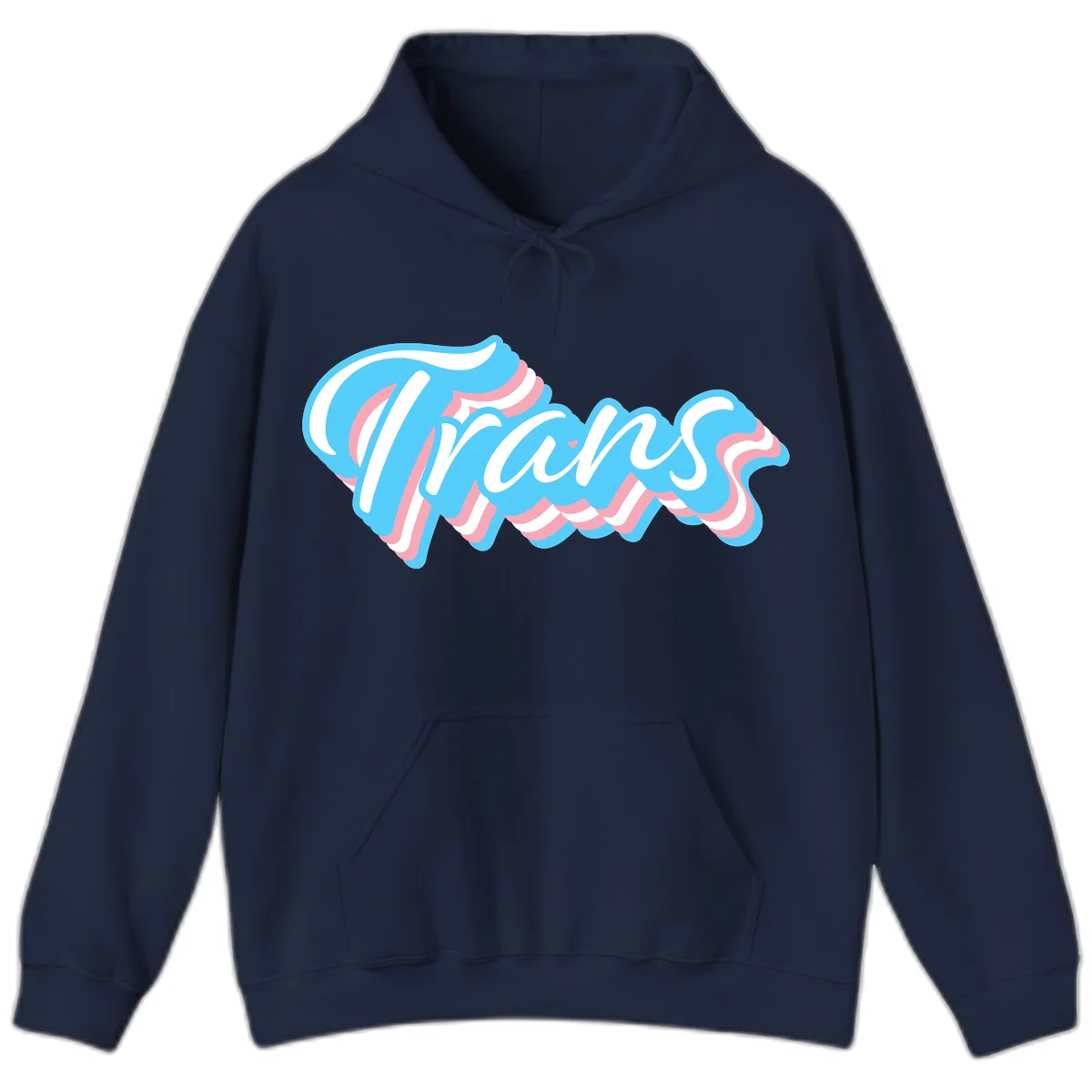 Waves pride flow design featuring white cursive text with layered pink and blue wavy patterns on a gray background in Navy