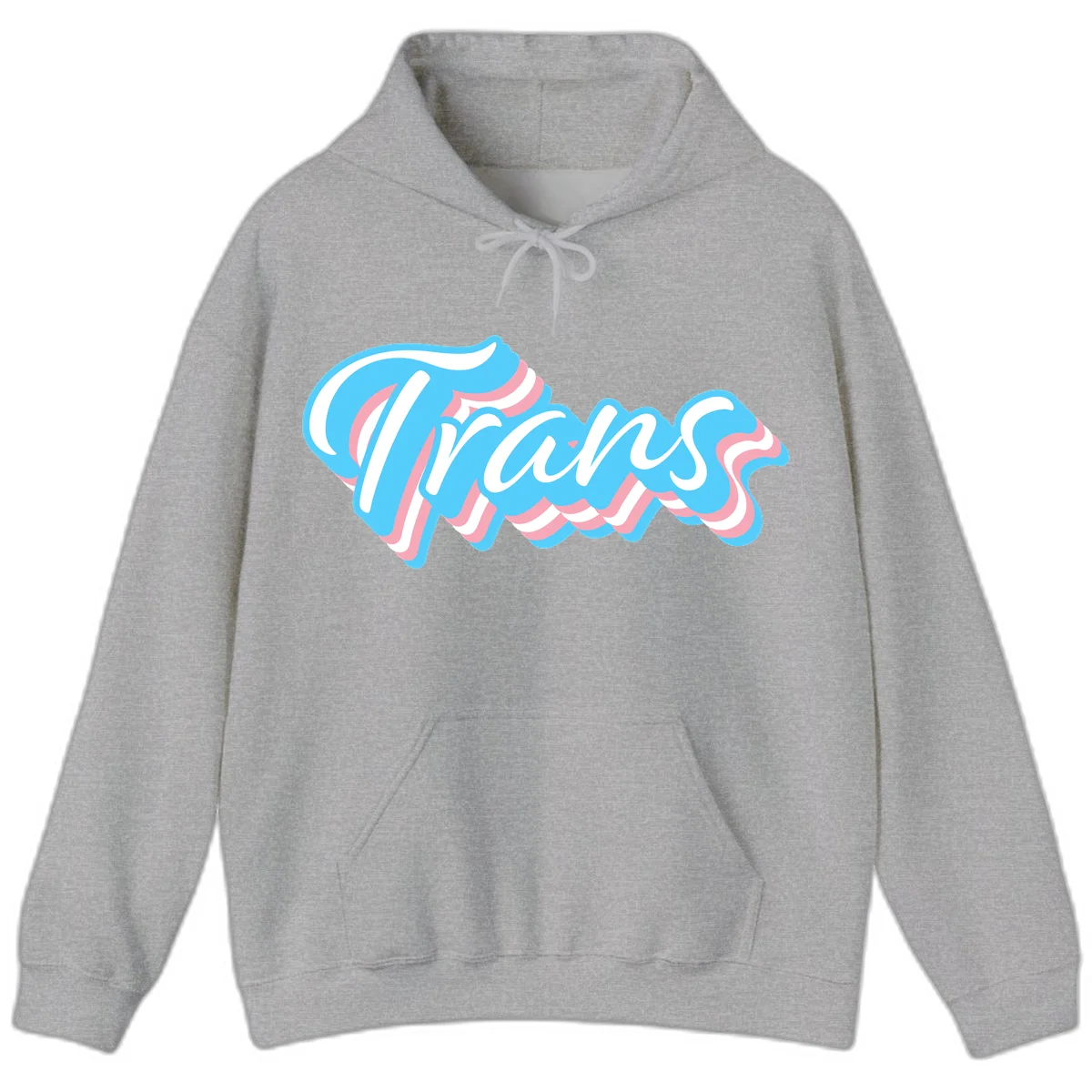 Waves pride flow design featuring white cursive text with layered pink and blue wavy patterns on a gray background in Sport Grey