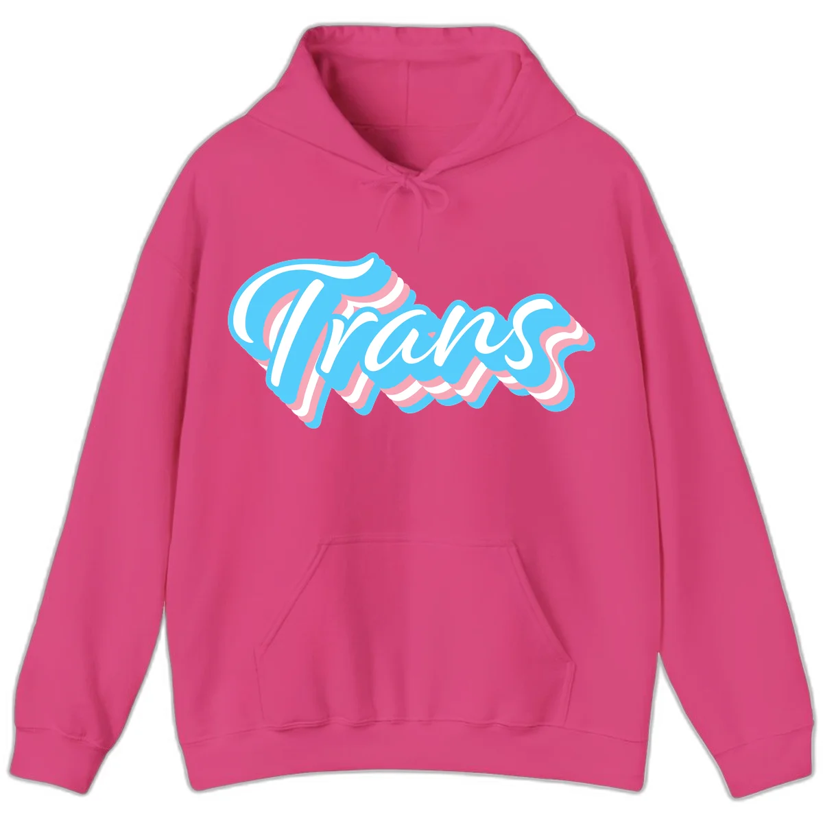 Waves pride flow design featuring white cursive text with layered pink and blue wavy patterns on a gray background in Heliconia