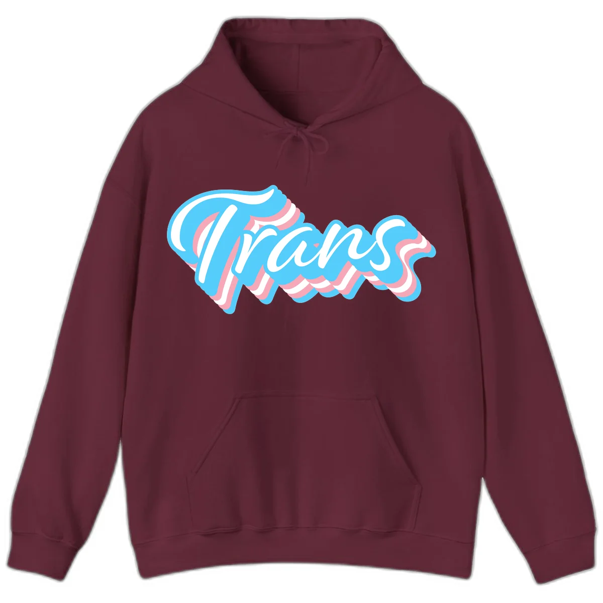 Waves pride flow design featuring white cursive text with layered pink and blue wavy patterns on a gray background in Maroon