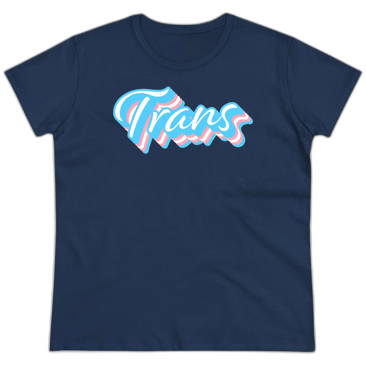 Waves pride flow design featuring white cursive text with layered pink and blue wavy patterns on a gray background in Navy