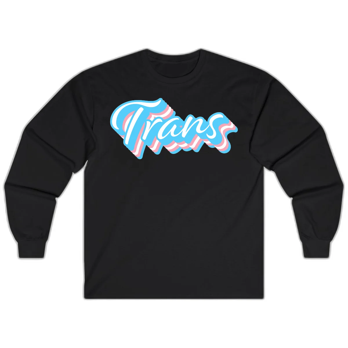 Waves pride flow design featuring white cursive text with layered pink and blue wavy patterns on a gray background in Black