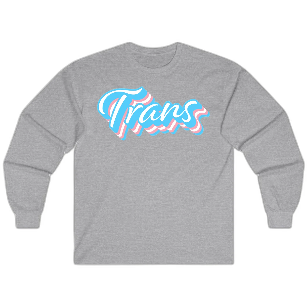 Waves pride flow design featuring white cursive text with layered pink and blue wavy patterns on a gray background in Sport Grey