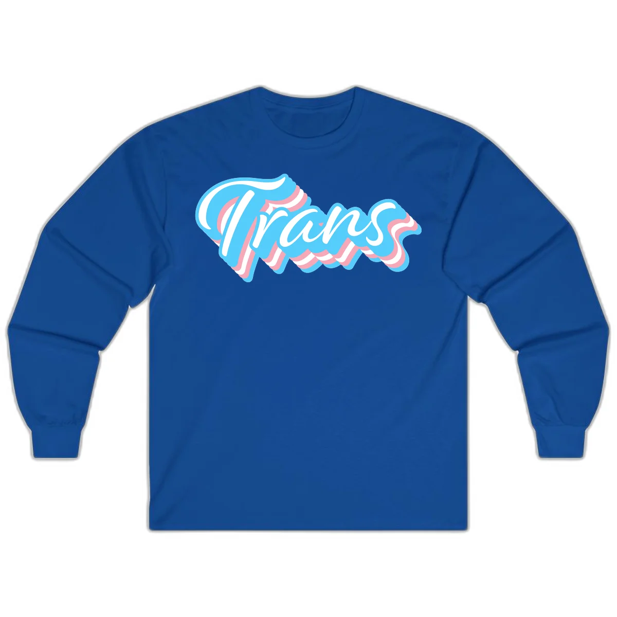 Waves pride flow design featuring white cursive text with layered pink and blue wavy patterns on a gray background in Royal