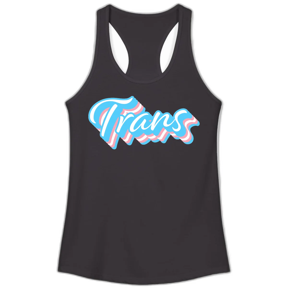 Waves pride flow design featuring white cursive text with layered pink and blue wavy patterns on a gray background in Black