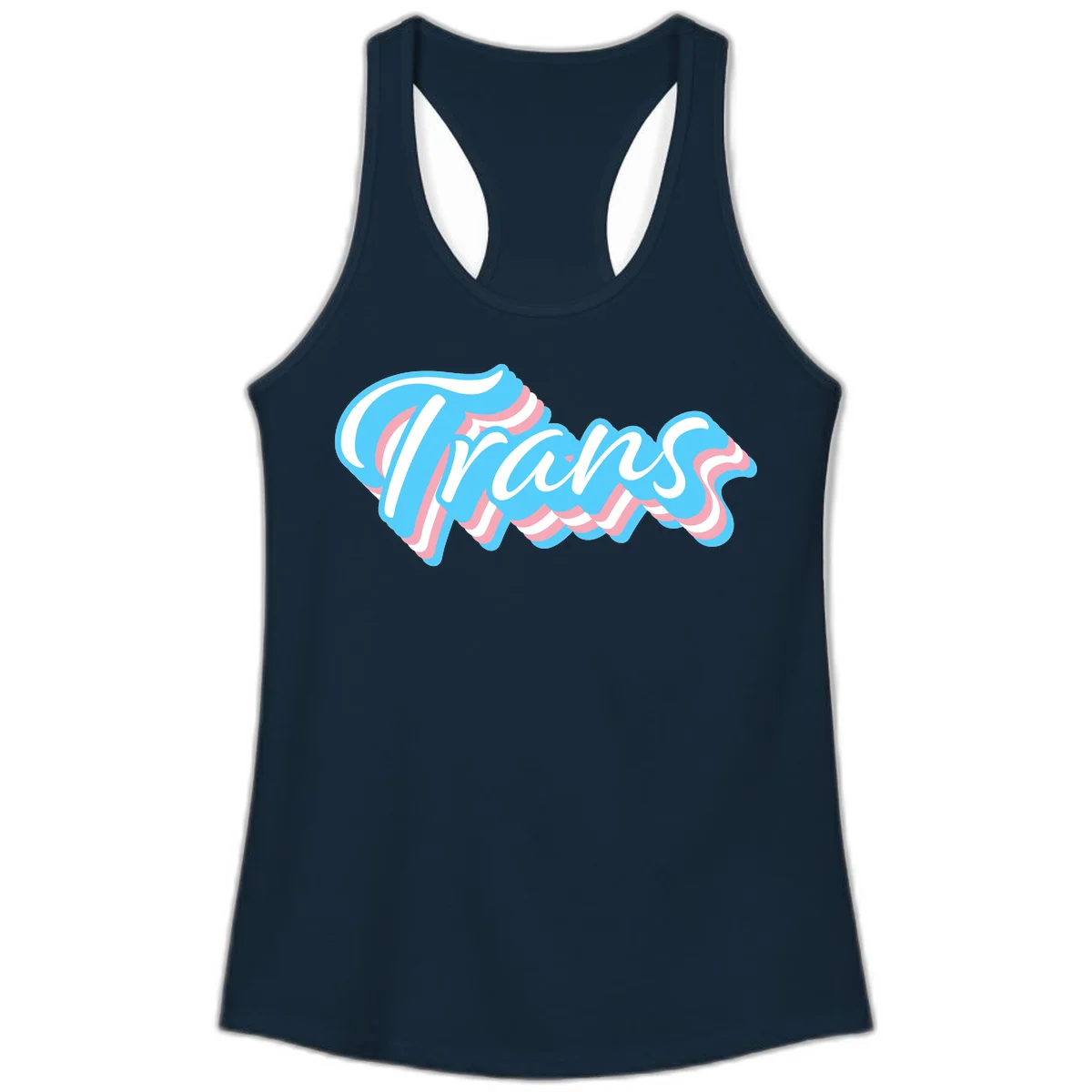 Waves pride flow design featuring white cursive text with layered pink and blue wavy patterns on a gray background in Solid Midnight Navy