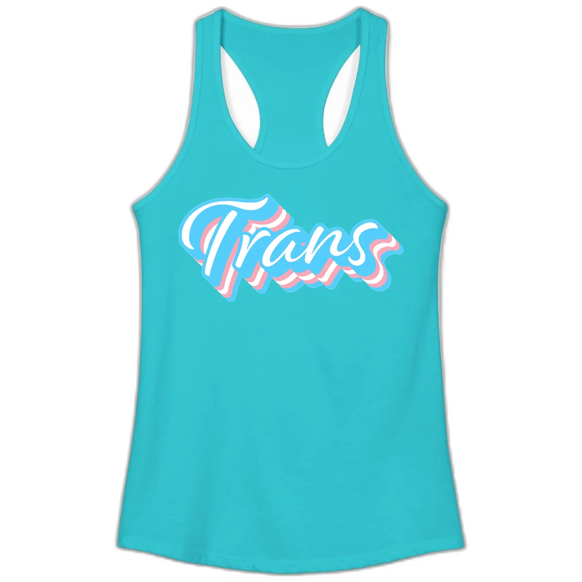 Waves pride flow design featuring white cursive text with layered pink and blue wavy patterns on a gray background in Solid Tahiti Blue