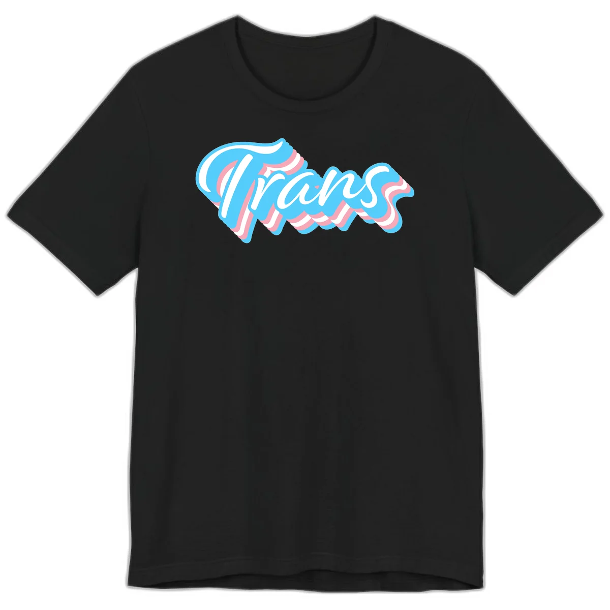 Waves pride flow design featuring white cursive text with layered pink and blue wavy patterns on a gray background in Black