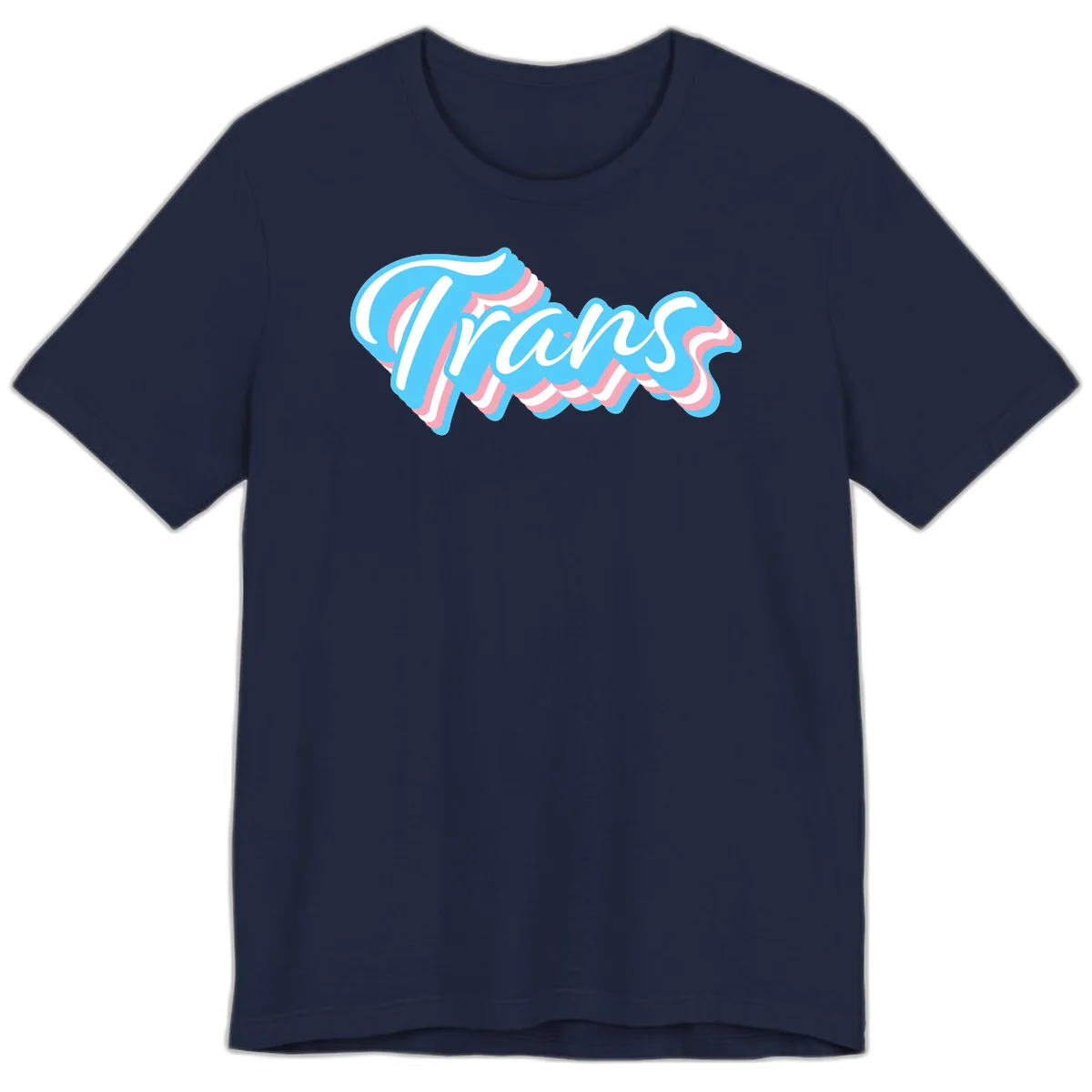 Waves pride flow design featuring white cursive text with layered pink and blue wavy patterns on a gray background in Navy