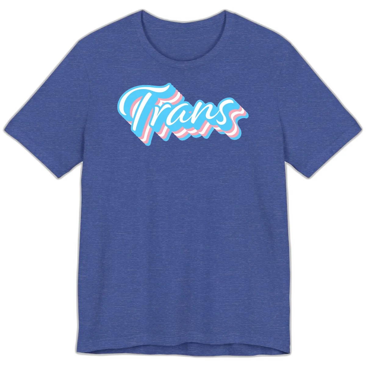 Waves pride flow design featuring white cursive text with layered pink and blue wavy patterns on a gray background in Heather True Royal