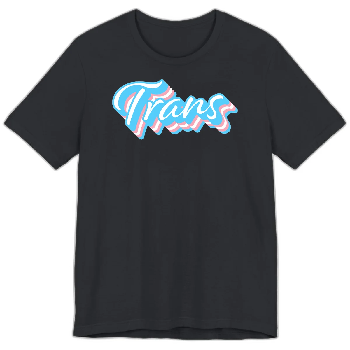 Waves pride flow design featuring white cursive text with layered pink and blue wavy patterns on a gray background in Vintage Black