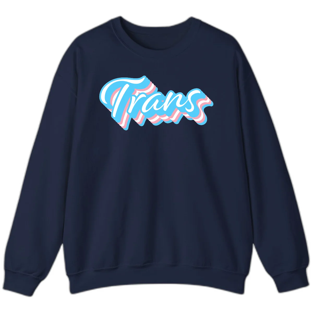 Waves pride flow design featuring white cursive text with layered pink and blue wavy patterns on a gray background in Navy