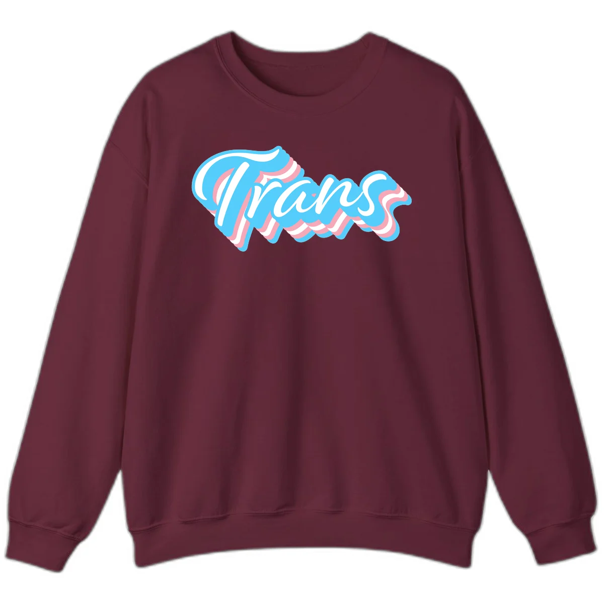 Waves pride flow design featuring white cursive text with layered pink and blue wavy patterns on a gray background in Maroon