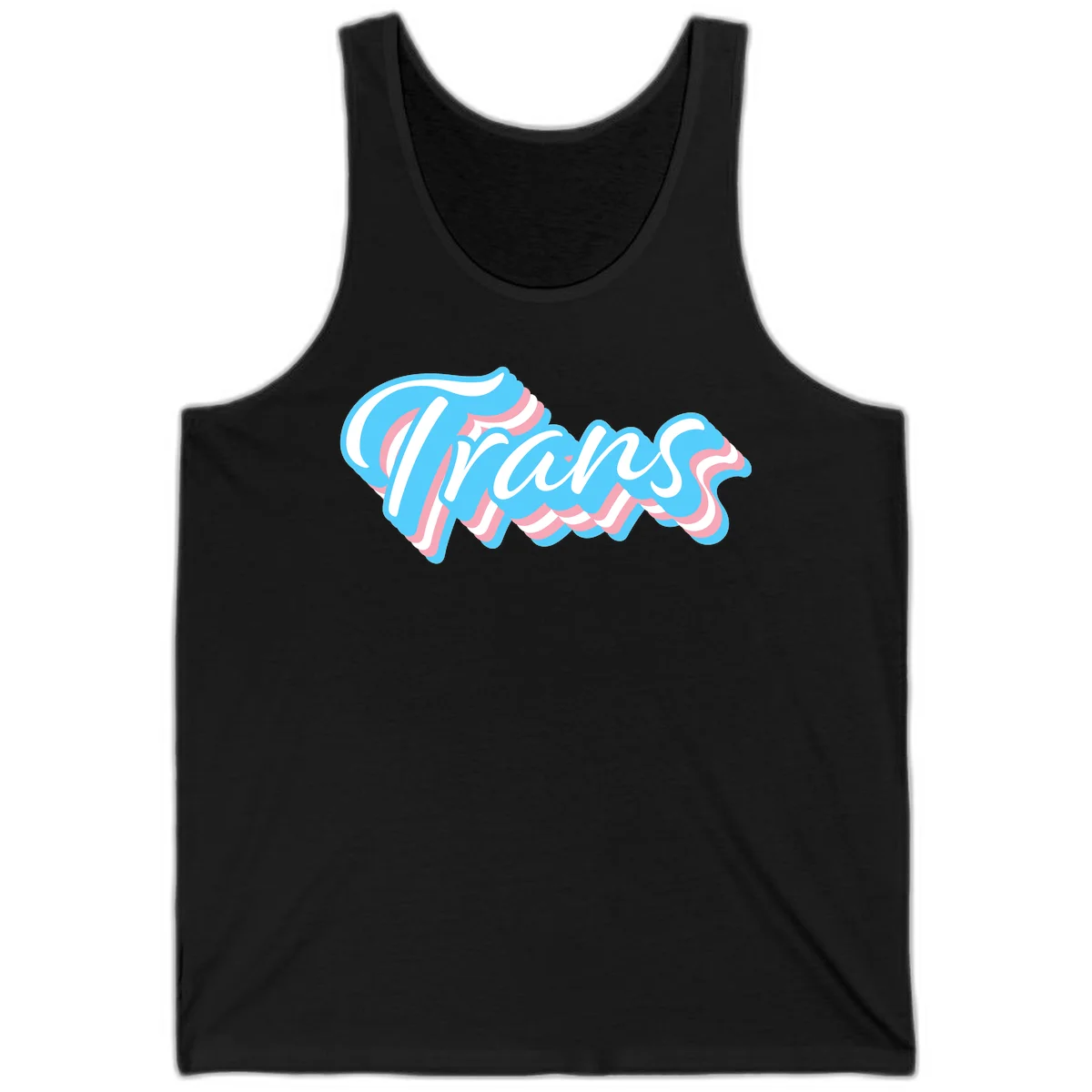 Waves pride flow design featuring white cursive text with layered pink and blue wavy patterns on a gray background in Black