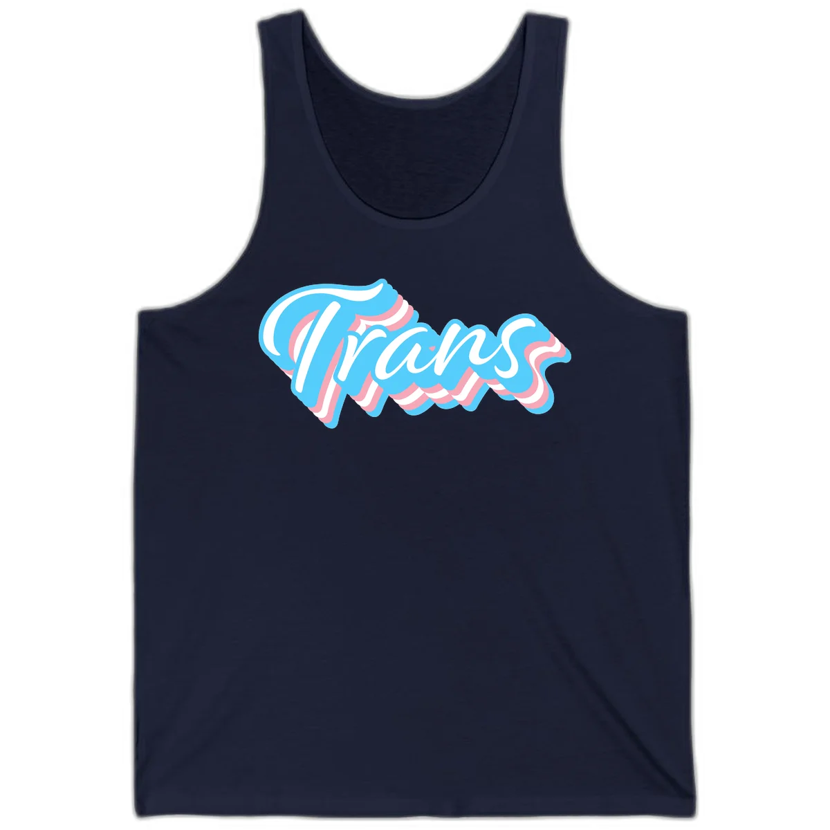 Waves pride flow design featuring white cursive text with layered pink and blue wavy patterns on a gray background in Navy