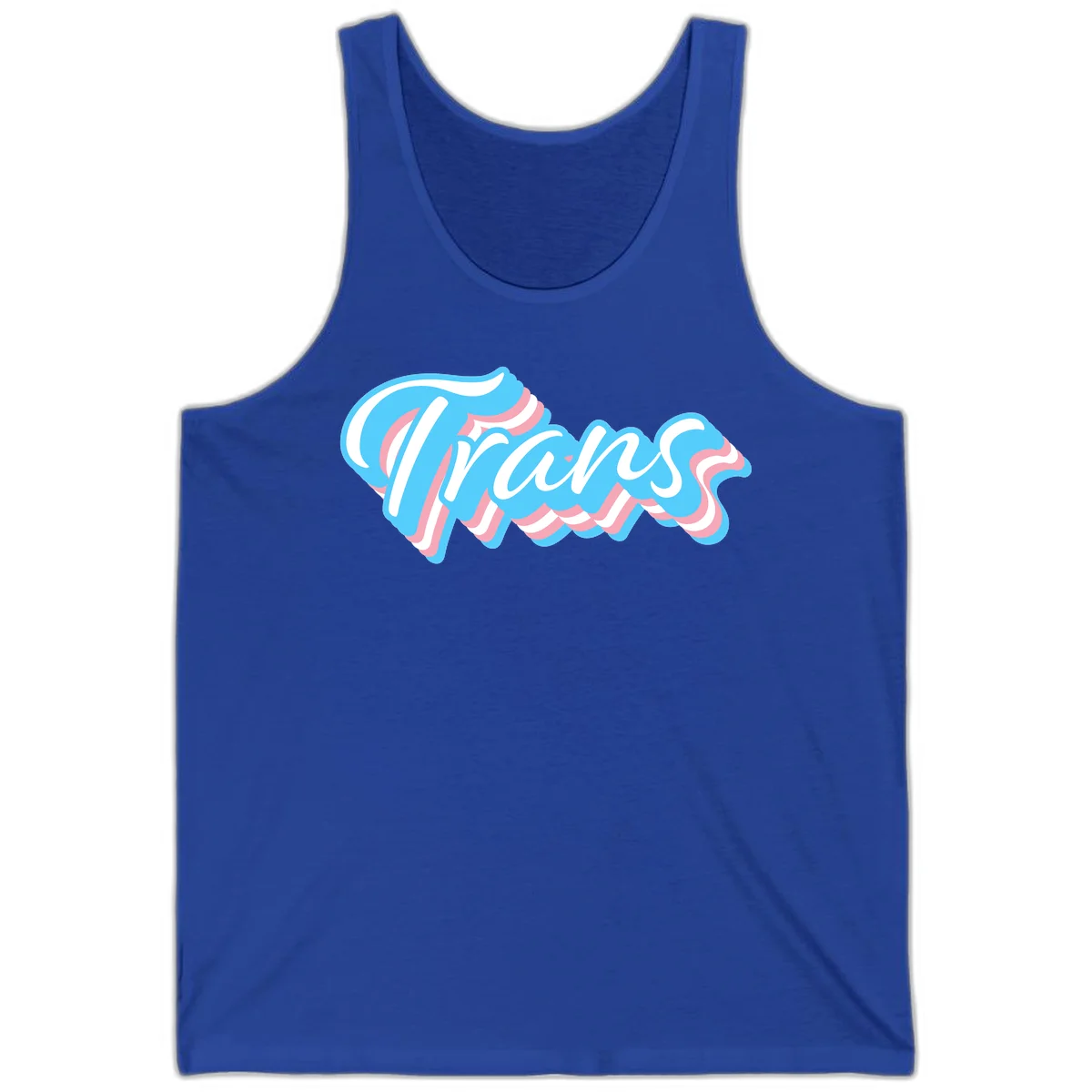 Waves pride flow design featuring white cursive text with layered pink and blue wavy patterns on a gray background in True Royal