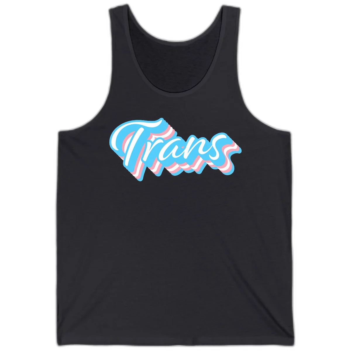 Waves pride flow design featuring white cursive text with layered pink and blue wavy patterns on a gray background in Dark Grey