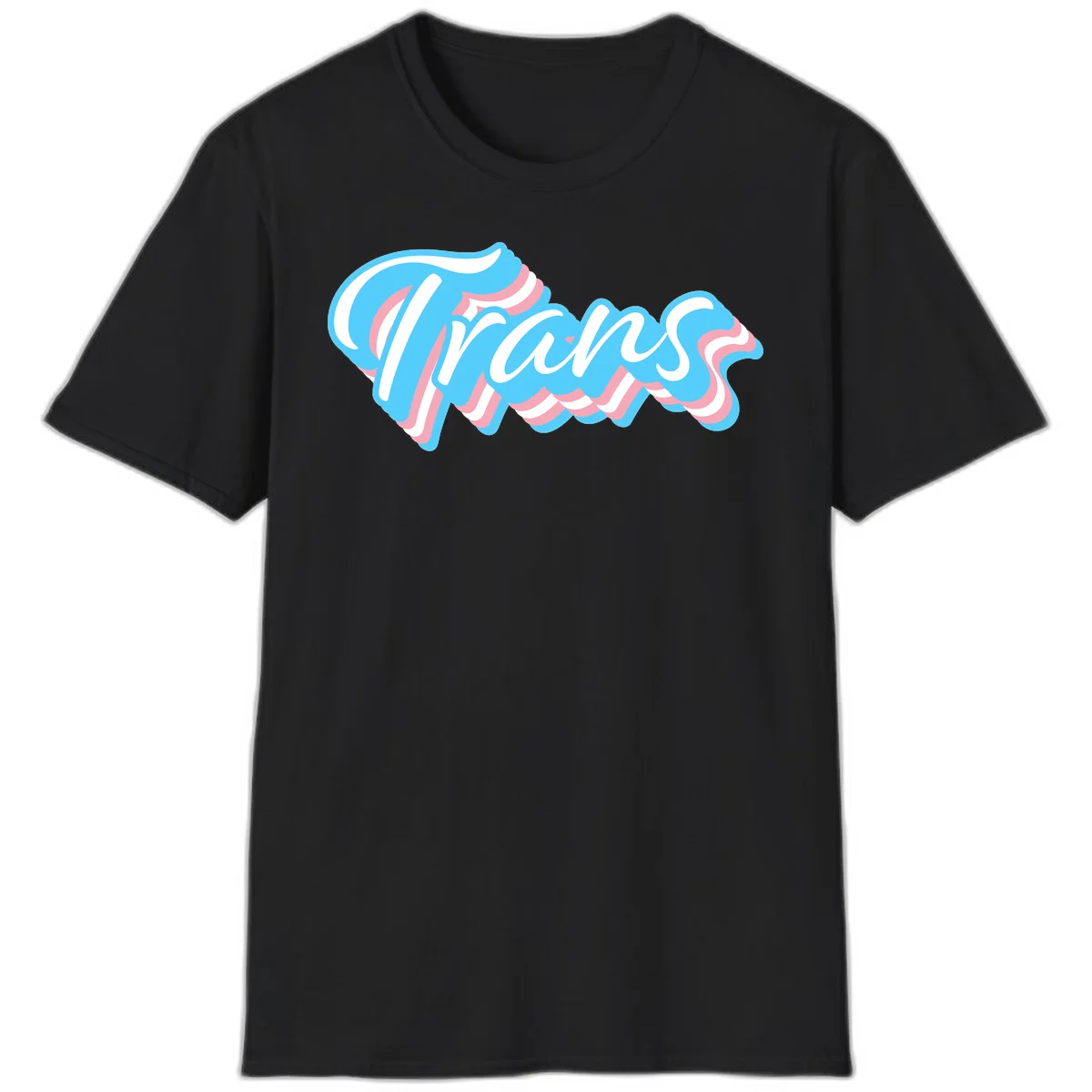 Waves pride flow design featuring white cursive text with layered pink and blue wavy patterns on a gray background in Black