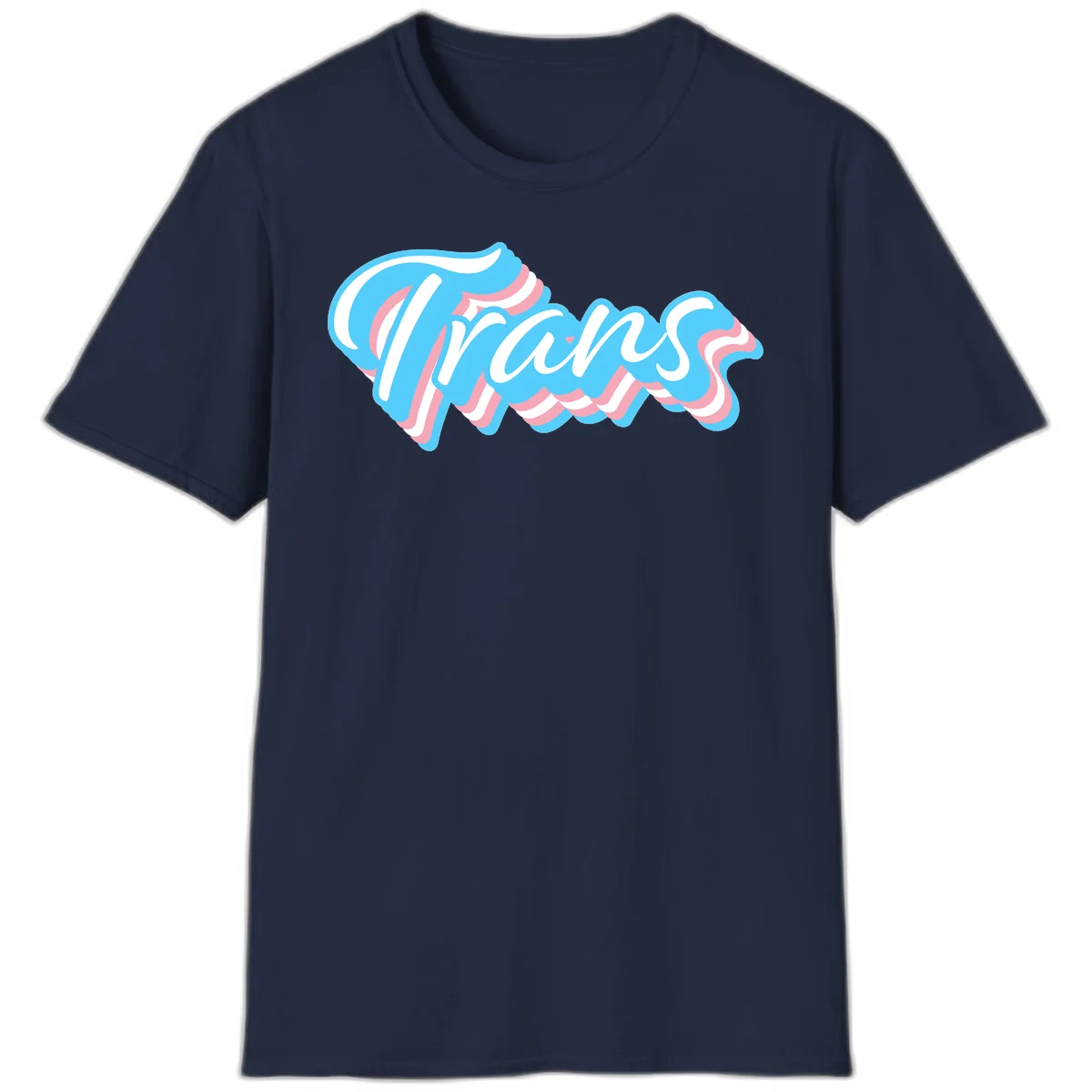 Waves pride flow design featuring white cursive text with layered pink and blue wavy patterns on a gray background in Navy