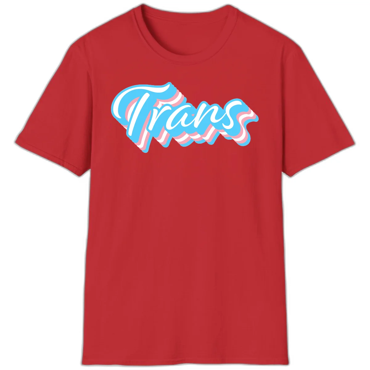 Waves pride flow design featuring white cursive text with layered pink and blue wavy patterns on a gray background in Red