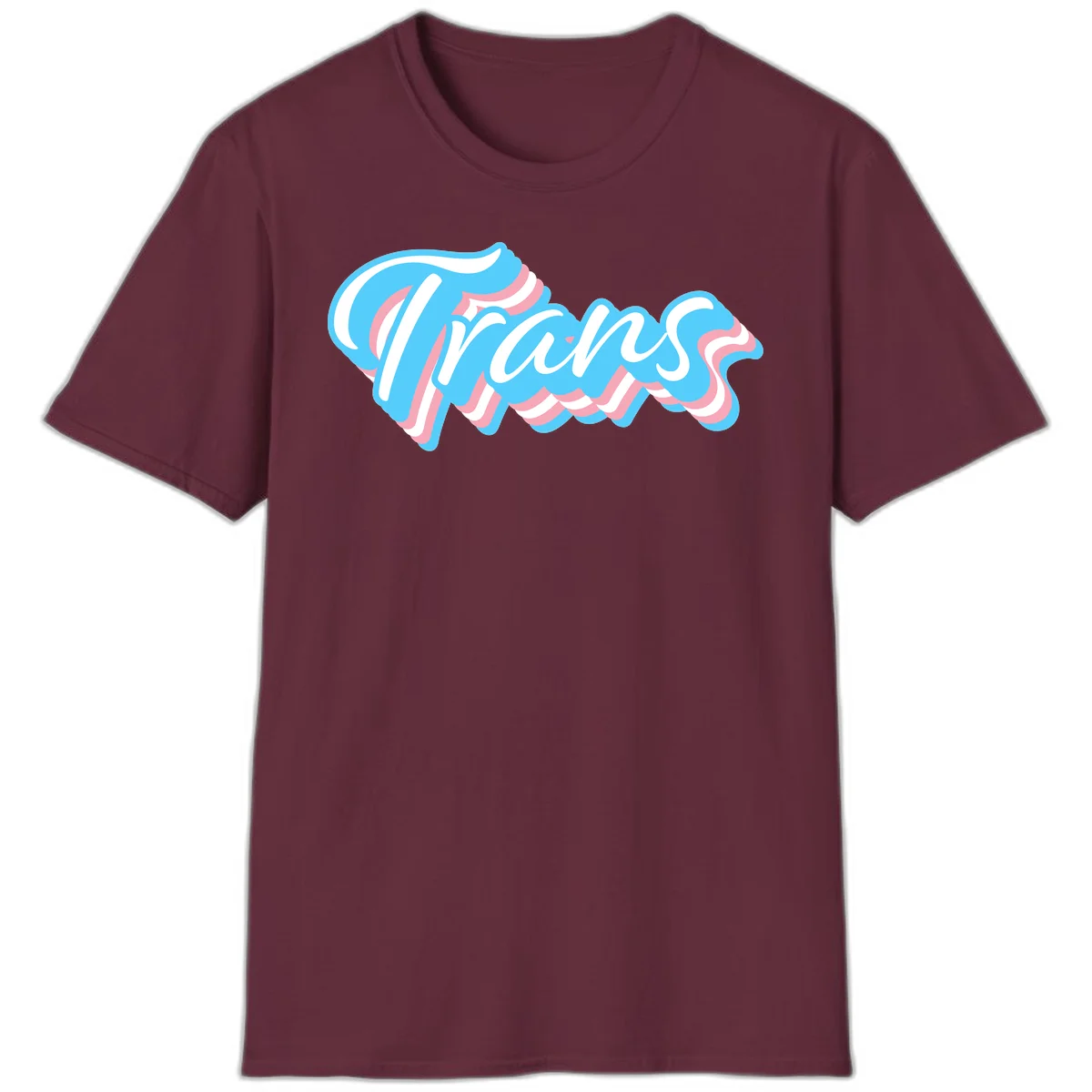 Waves pride flow design featuring white cursive text with layered pink and blue wavy patterns on a gray background in Maroon