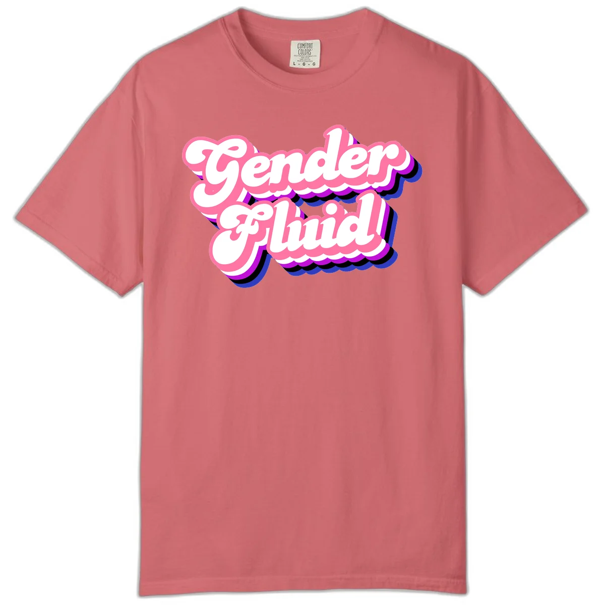 Gender Fluid design featuring bold pink and white text with colorful purple, blue, and black layered shadow effects in Watermelon