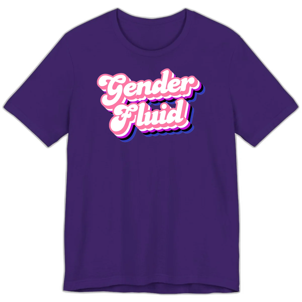 Gender Fluid design featuring bold pink and white text with colorful purple, blue, and black layered shadow effects in Team Purple