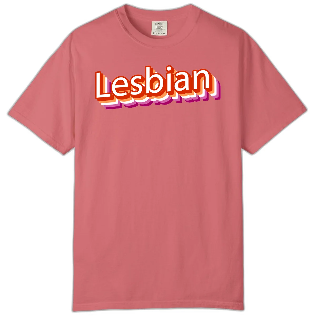 Colorful 3D text reading 'Lesbian' with layered shadow effects in red, orange, white, pink, and purple pride colors in Watermelon