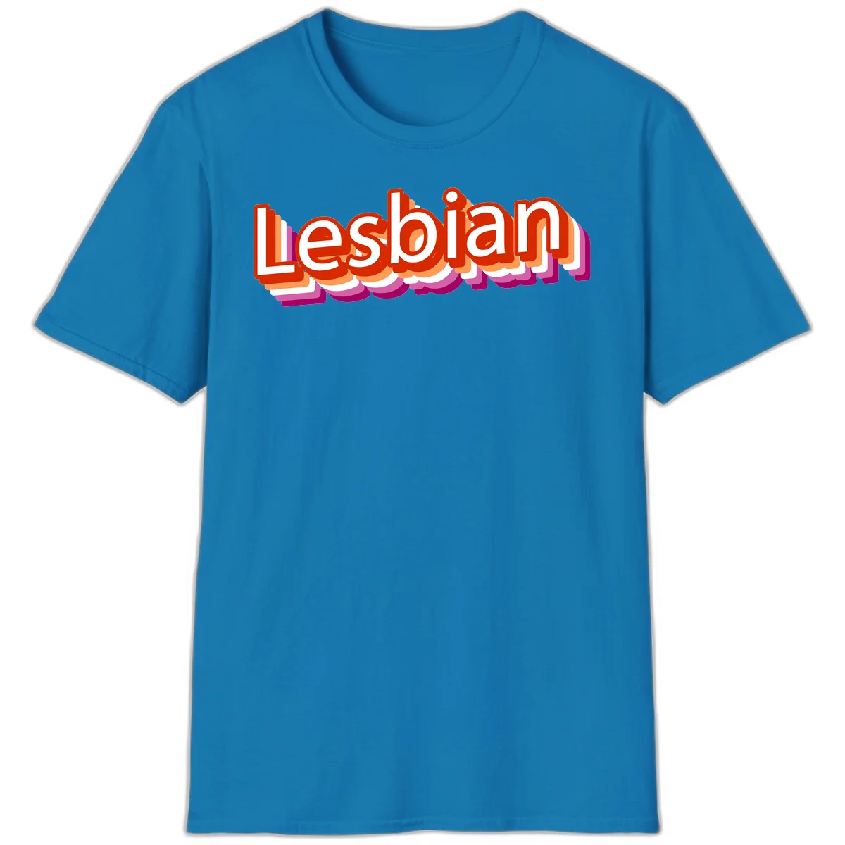 Colorful 3D text reading 'Lesbian' with layered shadow effects in red, orange, white, pink, and purple pride colors in Sapphire