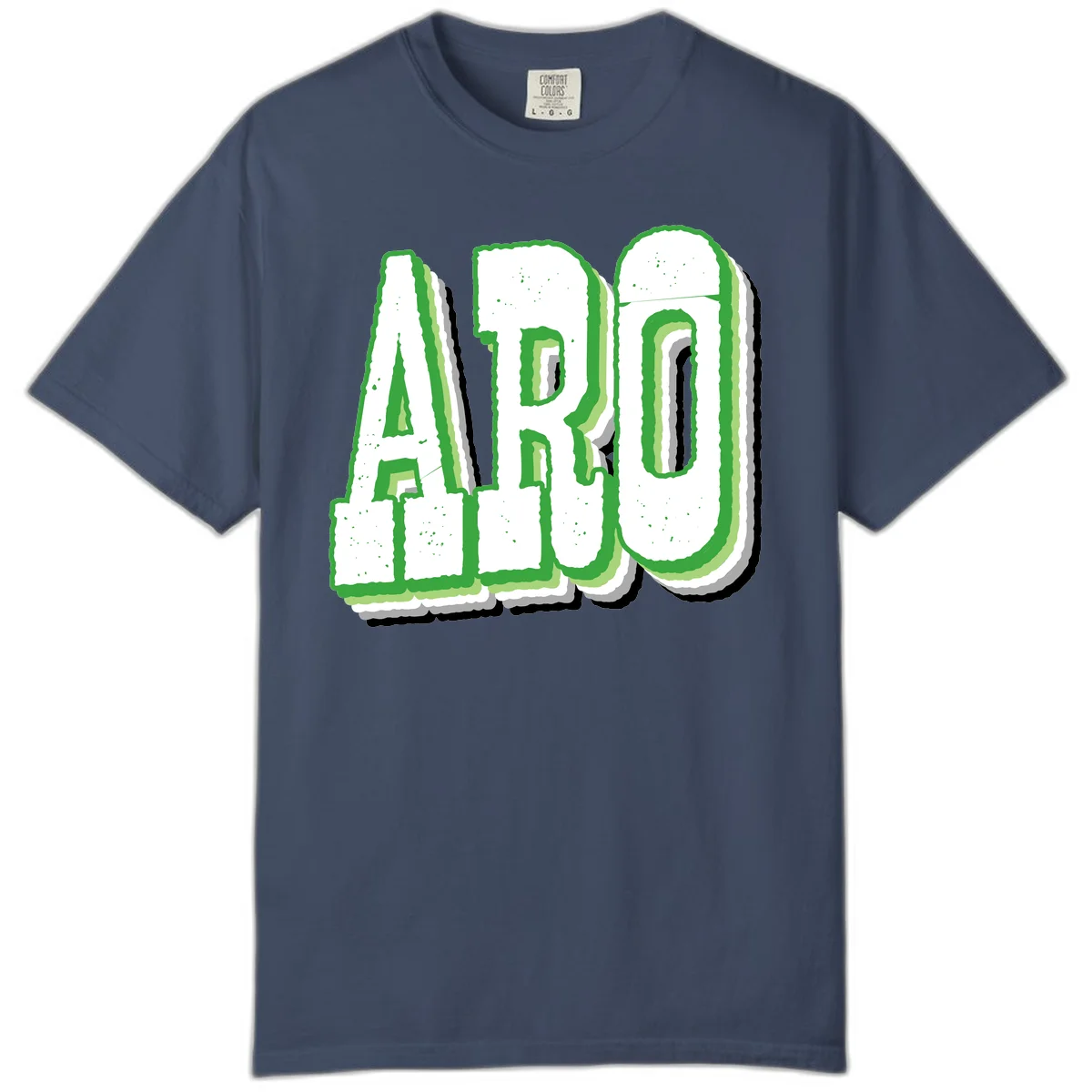 Large 3D block letters spelling ARO in green with textured speckled surface and layered shadow effect in Midnight