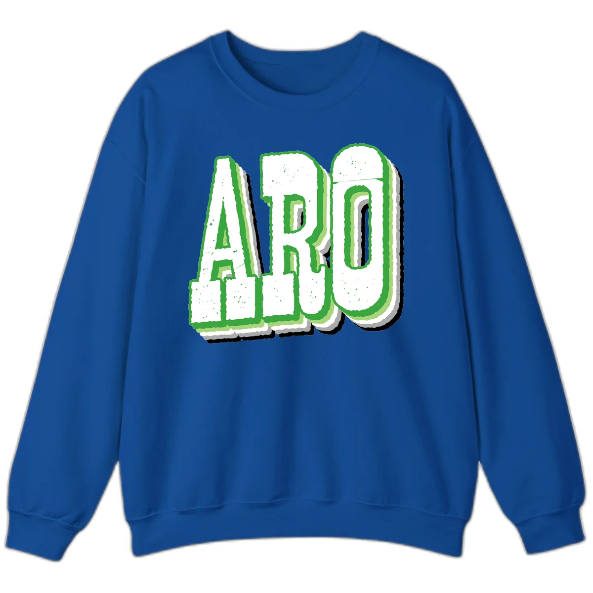 Large 3D block letters spelling ARO in green with textured speckled surface and layered shadow effect in Royal