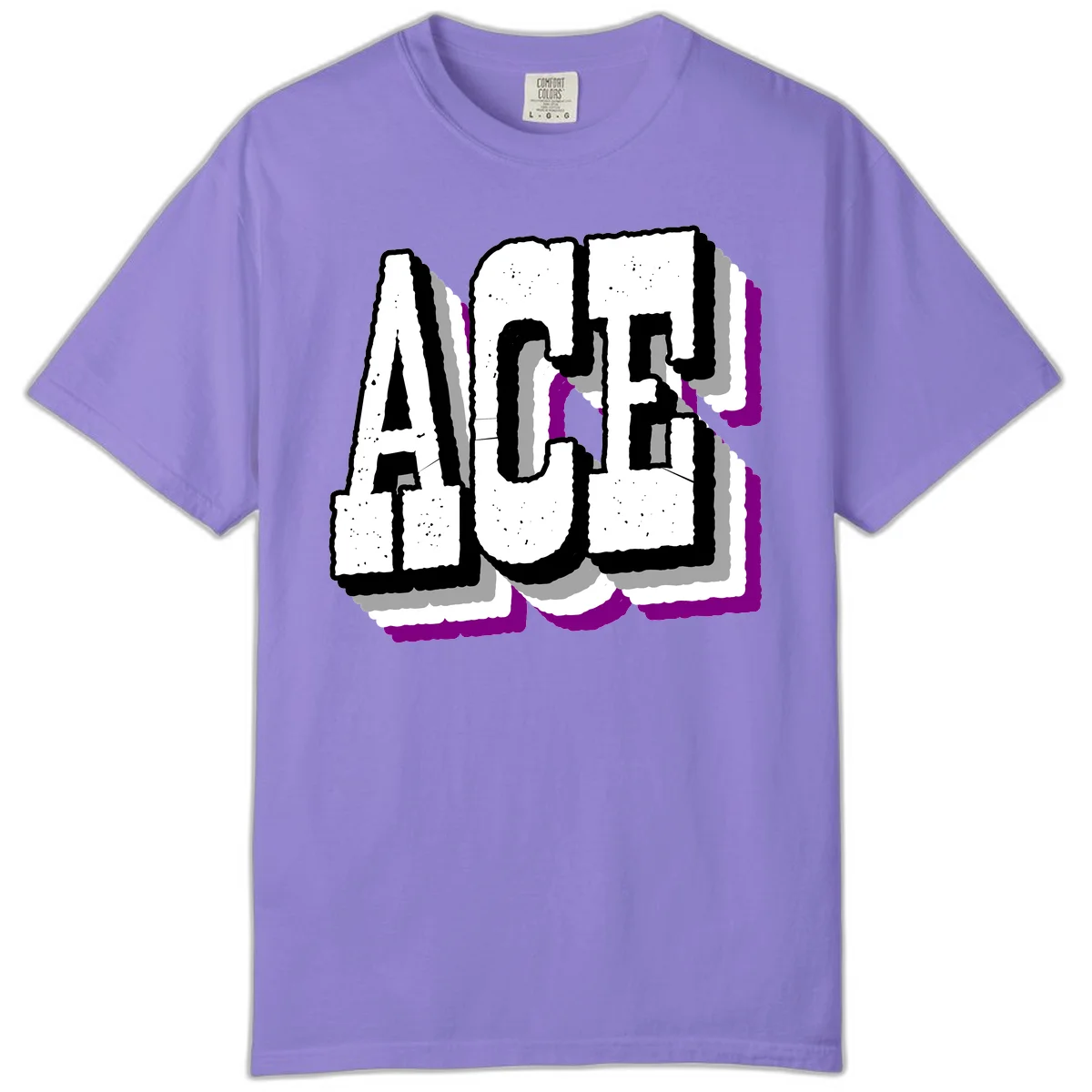 Bold distressed lettering spelling ALASKA with layered shadow effects and purple accents on gray background in Violet