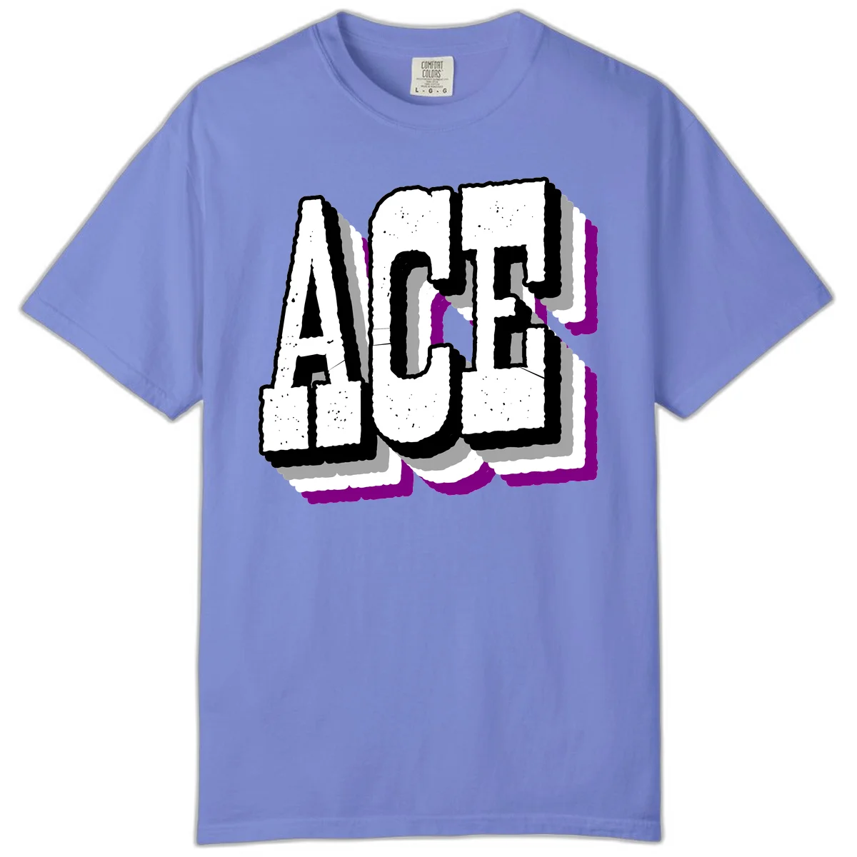 Bold distressed lettering spelling ALASKA with layered shadow effects and purple accents on gray background in Flo Blue