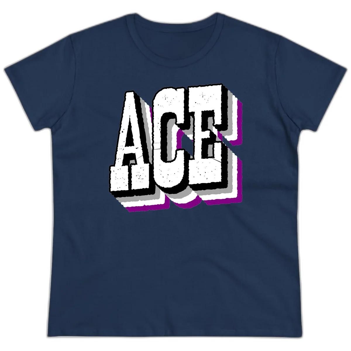 Bold distressed lettering spelling ALASKA with layered shadow effects and purple accents on gray background in Navy