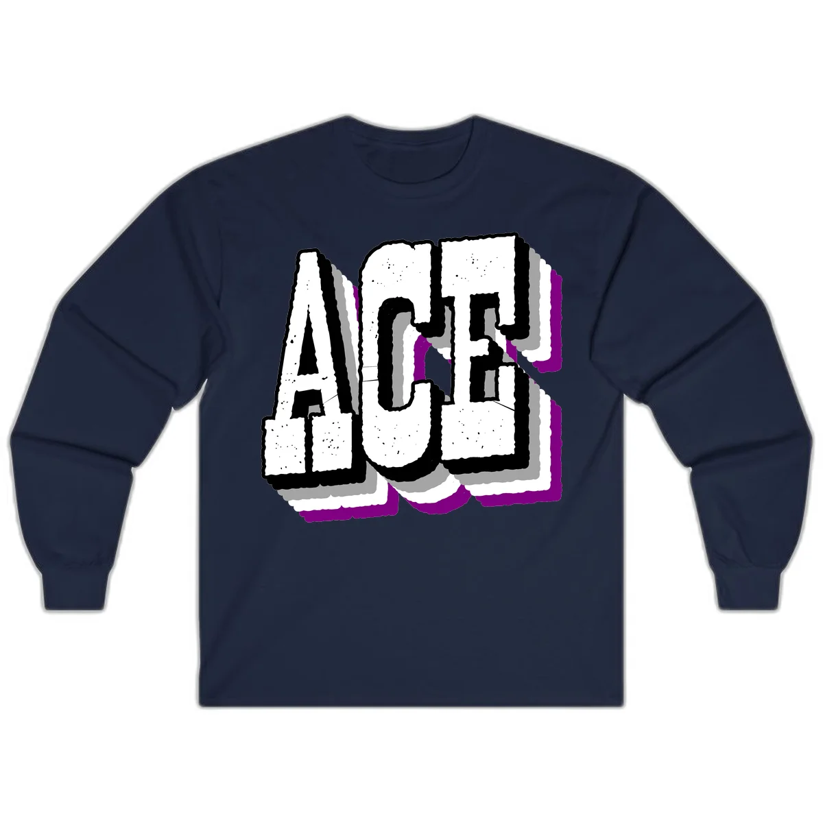 Bold distressed lettering spelling ALASKA with layered shadow effects and purple accents on gray background in Navy