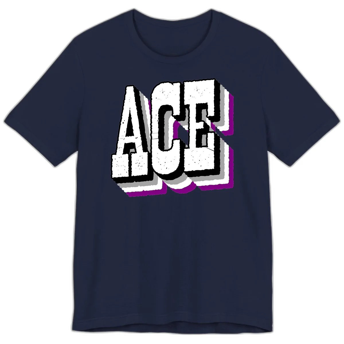 Bold distressed lettering spelling ALASKA with layered shadow effects and purple accents on gray background in Navy