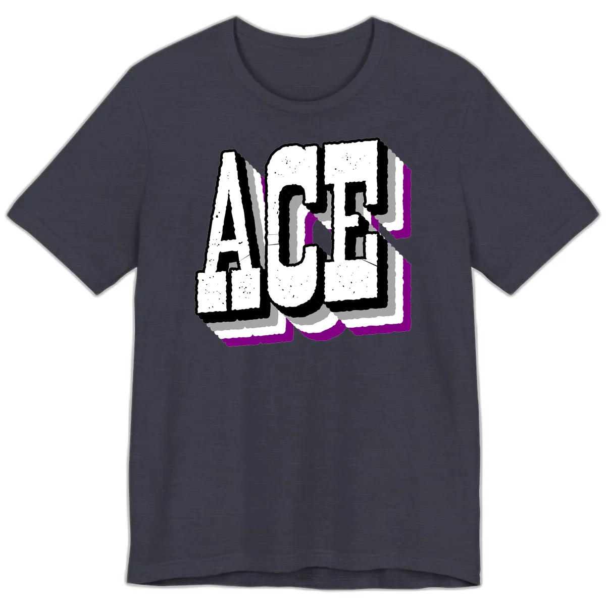 Bold distressed lettering spelling ALASKA with layered shadow effects and purple accents on gray background in Heather Midnight Navy