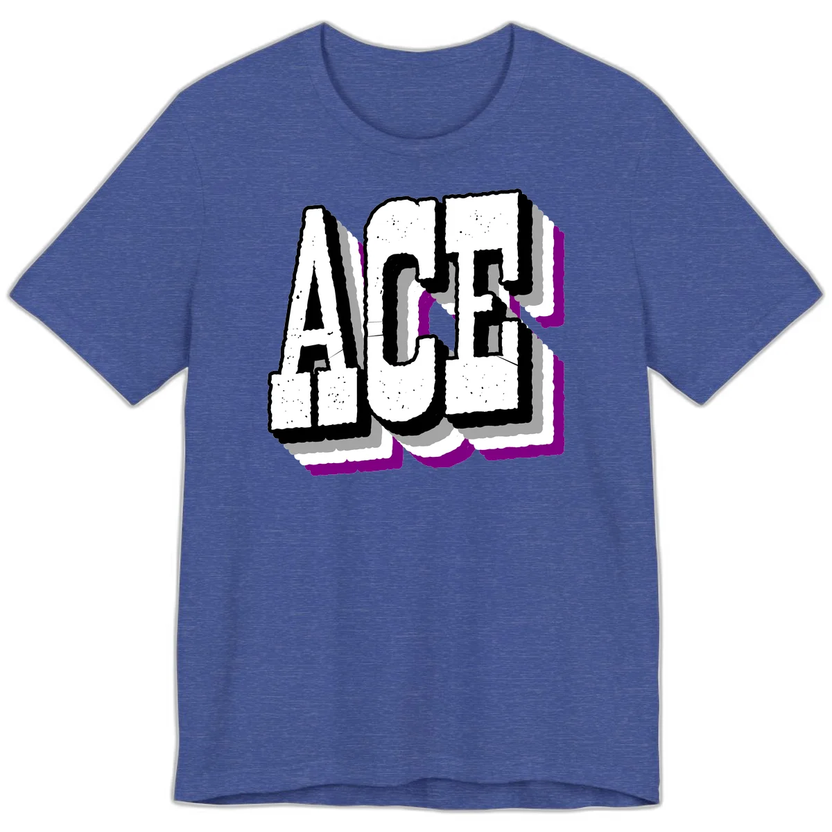 Bold distressed lettering spelling ALASKA with layered shadow effects and purple accents on gray background in Heather True Royal