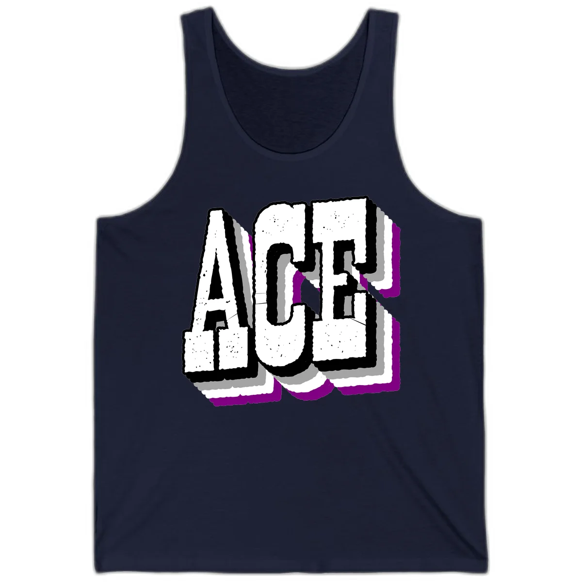 Bold distressed lettering spelling ALASKA with layered shadow effects and purple accents on gray background in Navy