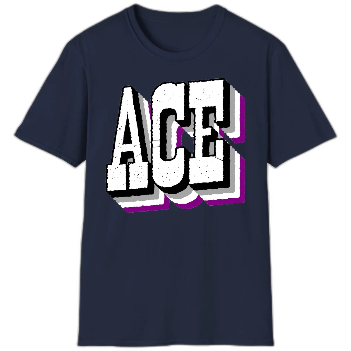 Bold distressed lettering spelling ALASKA with layered shadow effects and purple accents on gray background in Navy