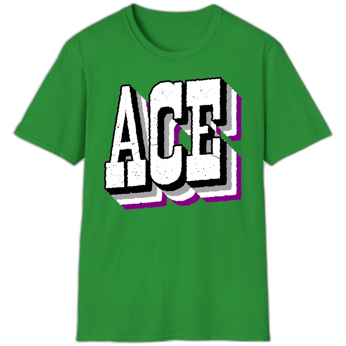 Bold distressed lettering spelling ALASKA with layered shadow effects and purple accents on gray background in Irish Green